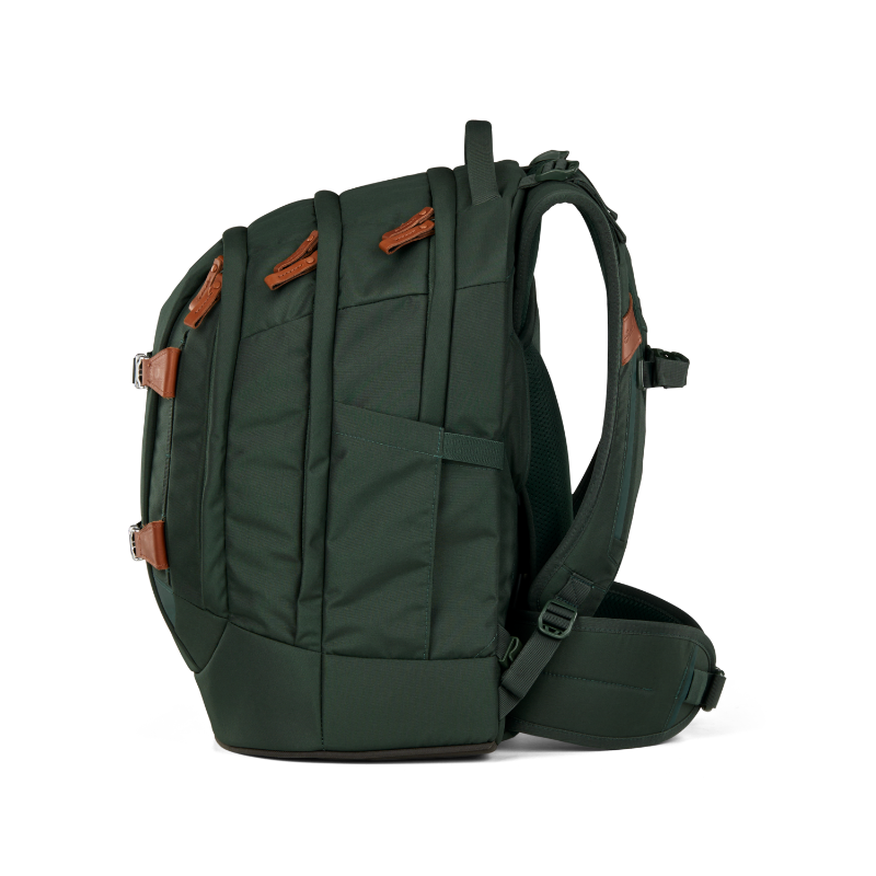 Miniaturbild: Schulrucksack in dunkelgrün mit Griff oben Ansicht Seite