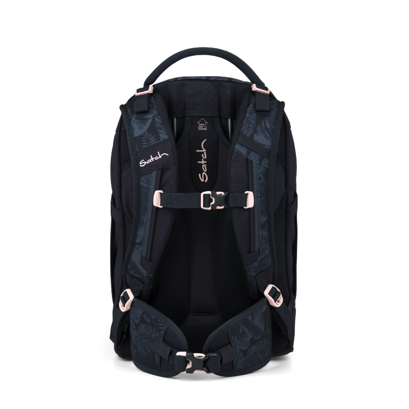 Miniaturbild: Schulrucksack von Satch in dunkelblau mit rosa Akzenten und Dschungel-Muster Ansicht hinten