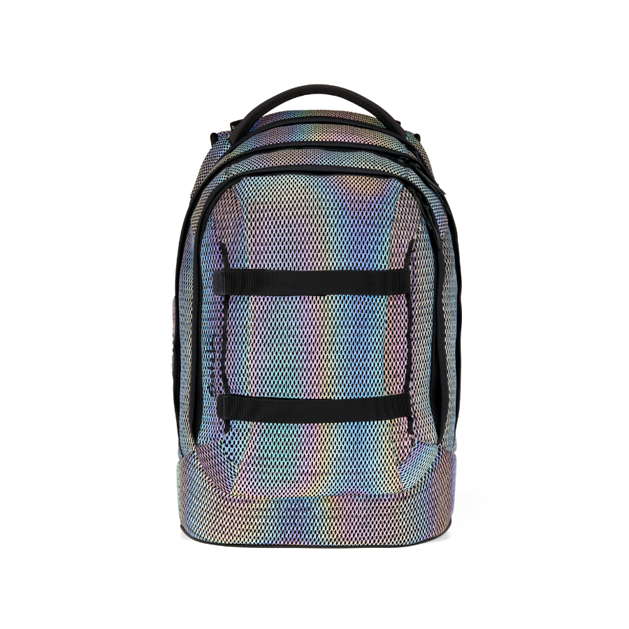 Rucksack schwarz Ansicht vorn reflektierend in Regenbogenfarben