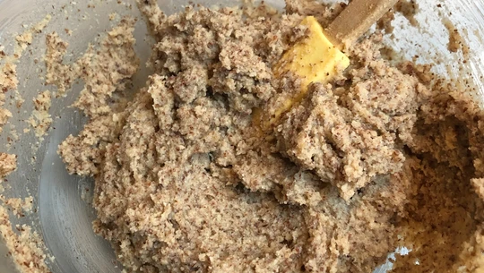 honey almond crust mixture for lavender cheesecake recipe before baking