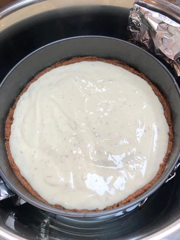 prepared lavender cheesecake in Instant Pot before cooking