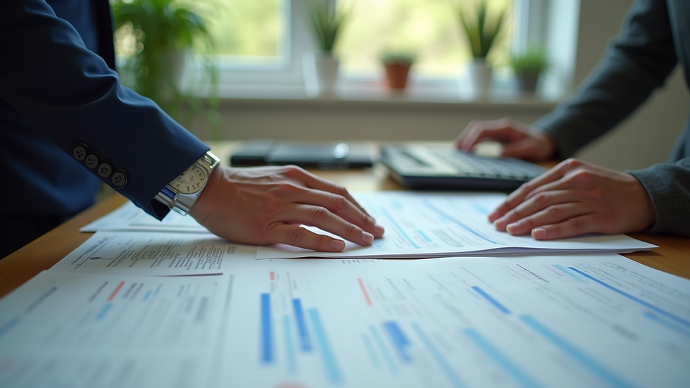 Eye-level view of a person organizing immigration documents on a desk
