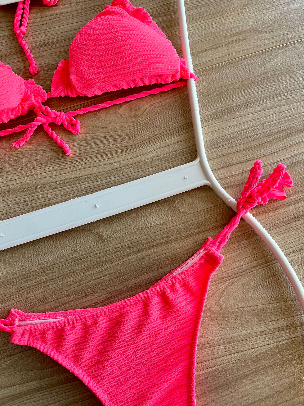 Thumbnail: Pink Triangle Bikini With Braided Tie Side Brazilian Bottom