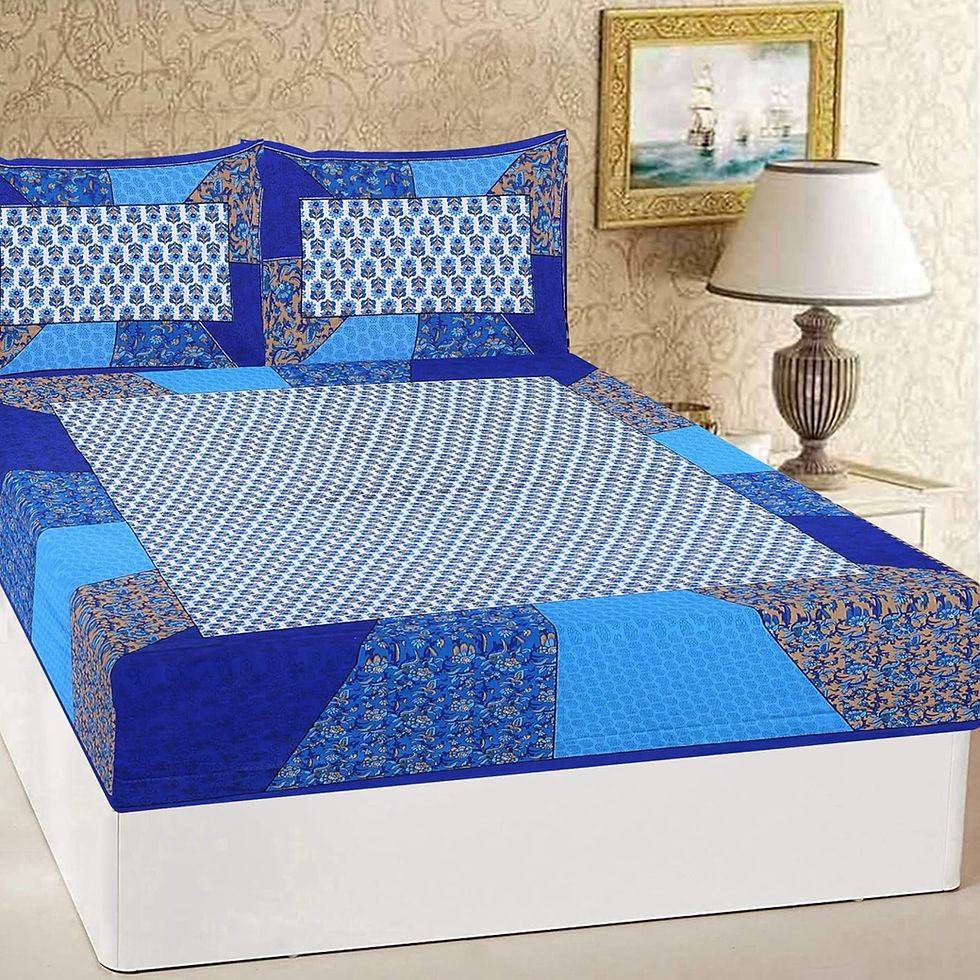 display shot of RajasthaniKart 100% Cotton Blue Double Bed Bedsheet Set