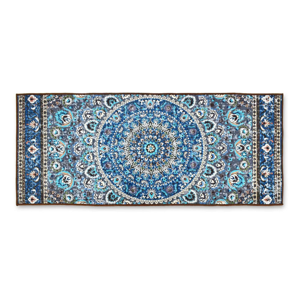 top view of Ishro Home Geometrical-Blue Nylon 3D-Print Anti-Skid Multi-Purpose Runner-Rug
