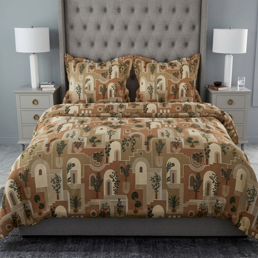 front view of a bed with Layers Blossom Complete Double Bed Bedding Set