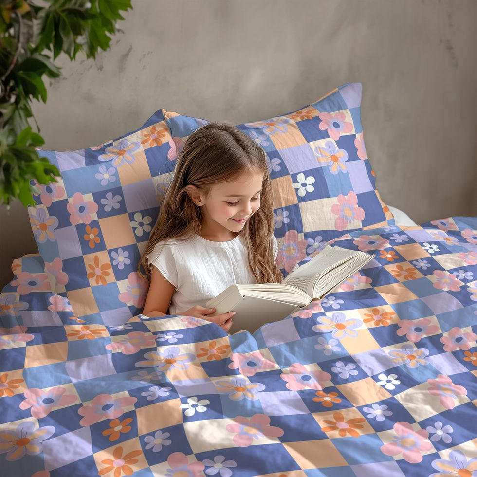 detail 2 of Loreto 100% Cotton Pastel Floral-Checkered Single Bed Bedsheet Set