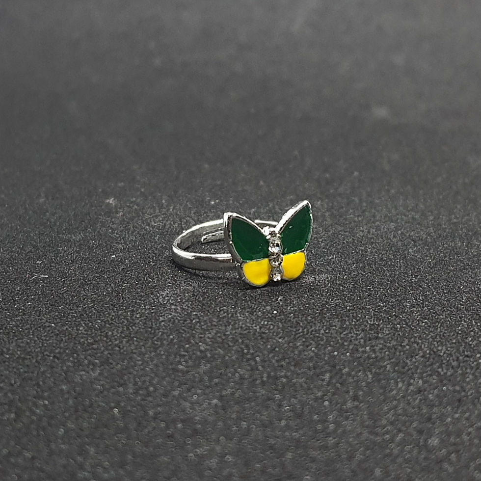 side shot of green & yellow finger-ring