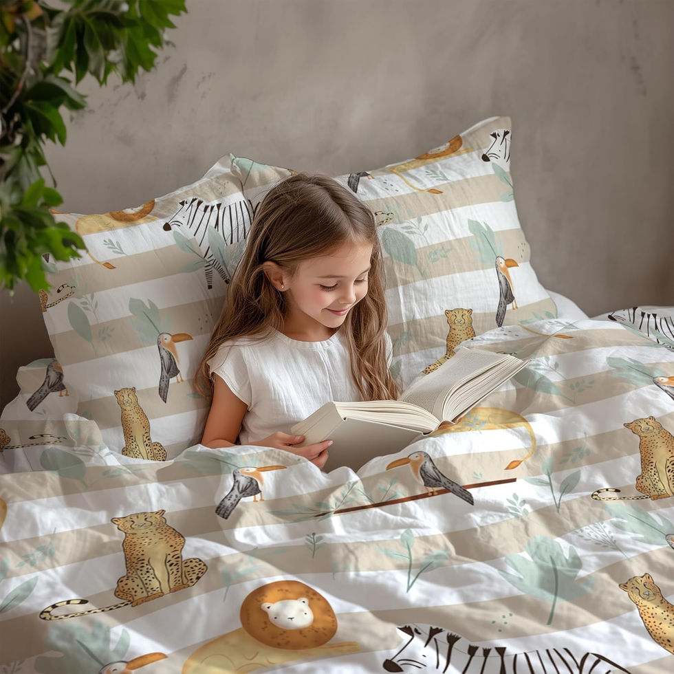 detail 2 of Loreto 100% Cotton Jungle-Beige & Green-Adventure Single Bed Bedsheet Set