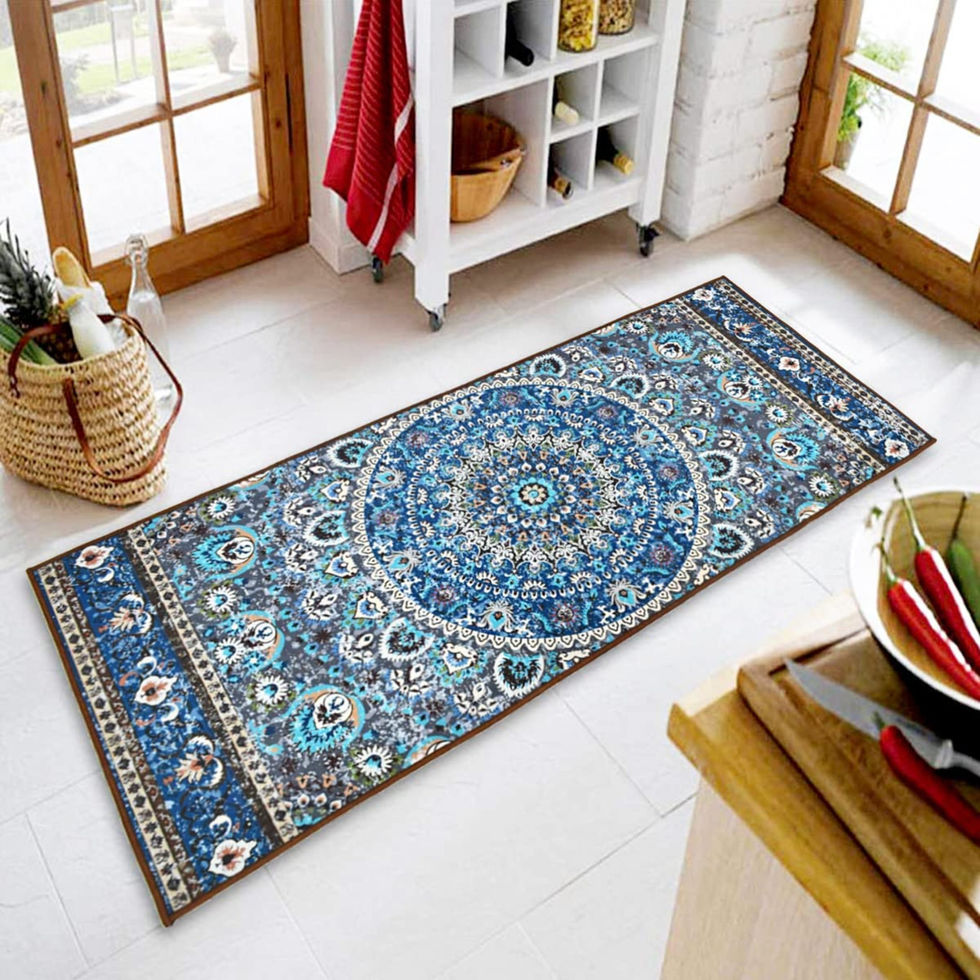 display shot of Ishro Home Geometrical-Blue Nylon 3D-Print Anti-Skid Multi-Purpose Runner-Rug
