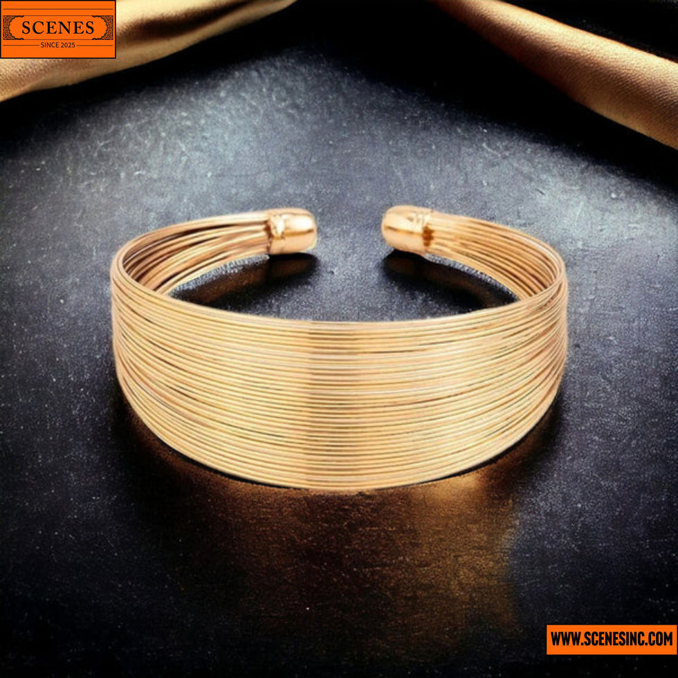 display shot 6 of Gold-Plated Wire Adjustable Cuff Bracelet for Women