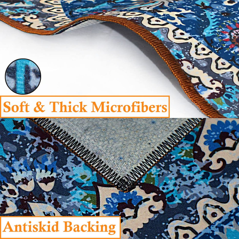 information of Ishro Home Geometrical-Blue Nylon 3D-Print Anti-Skid Multi-Purpose Runner-Rug