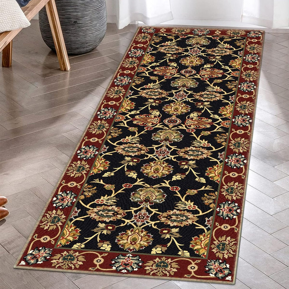 display shot of Ishro Home Gul Noir Velvet 3D-Print Anti-Skid Multi-Purpose Runner-Rug