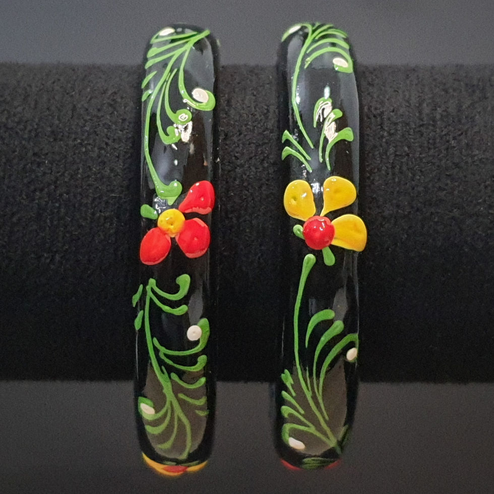 front shot of Floral-Themed Mango-Wood Bangles 2