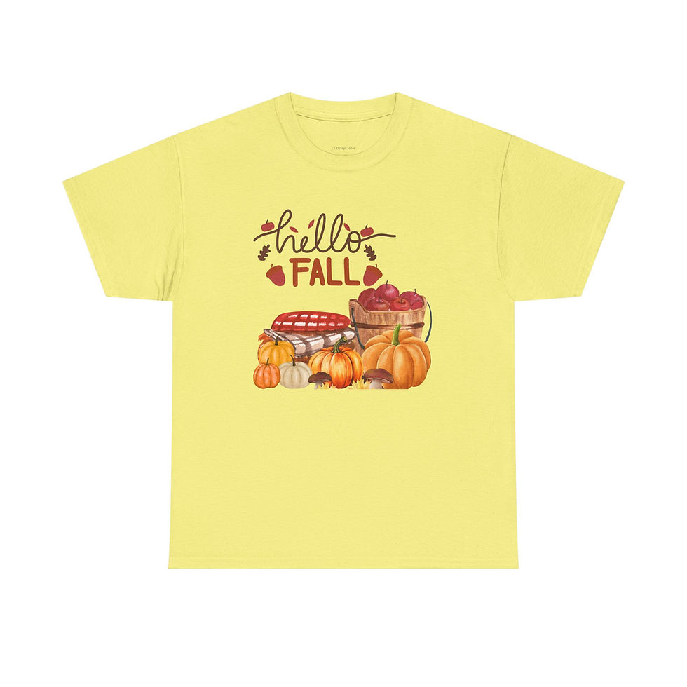 Thumbnail: Hello Fall Heavy Cotton Tee, Autumn Shirt, Pumpkin T-Shirt