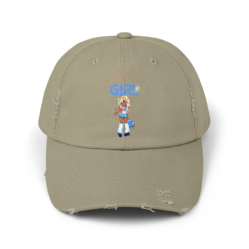 Thumbnail: Cute Girl Distressed Cap - Trendy Baseball Hat for Casual Outings