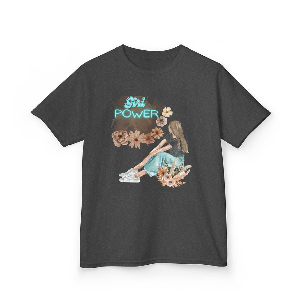 Thumbnail: Girl Power Kids Heavy Cotton Tee - Empowering Graphic T-Shirt for Young Girls