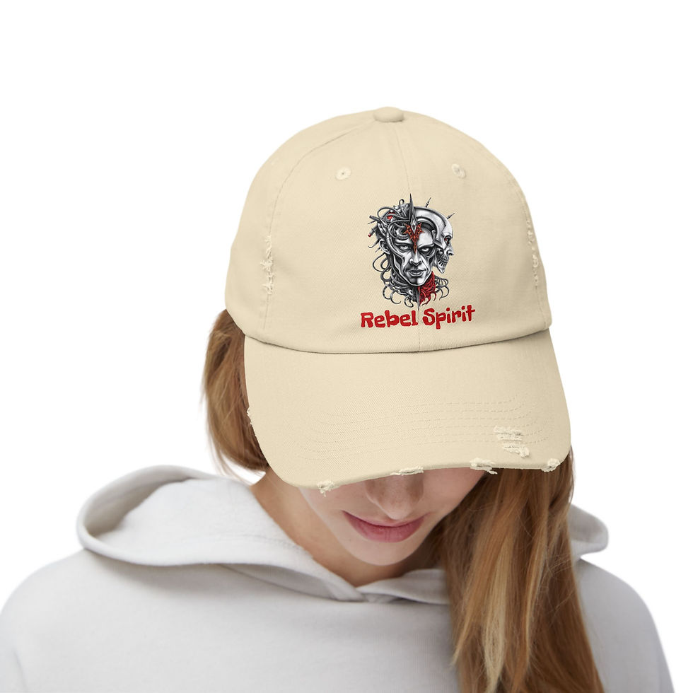 Thumbnail: Rebel Spirit Distressed Cap - Unisex Graphic Hat for Bold Fashion 