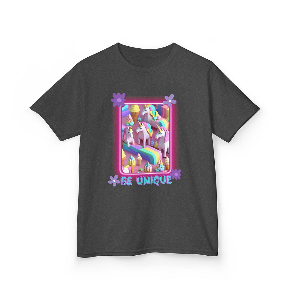 Thumbnail: Kids Unicorn Tee - "Be Unique" Colorful Graphic T-Shirt