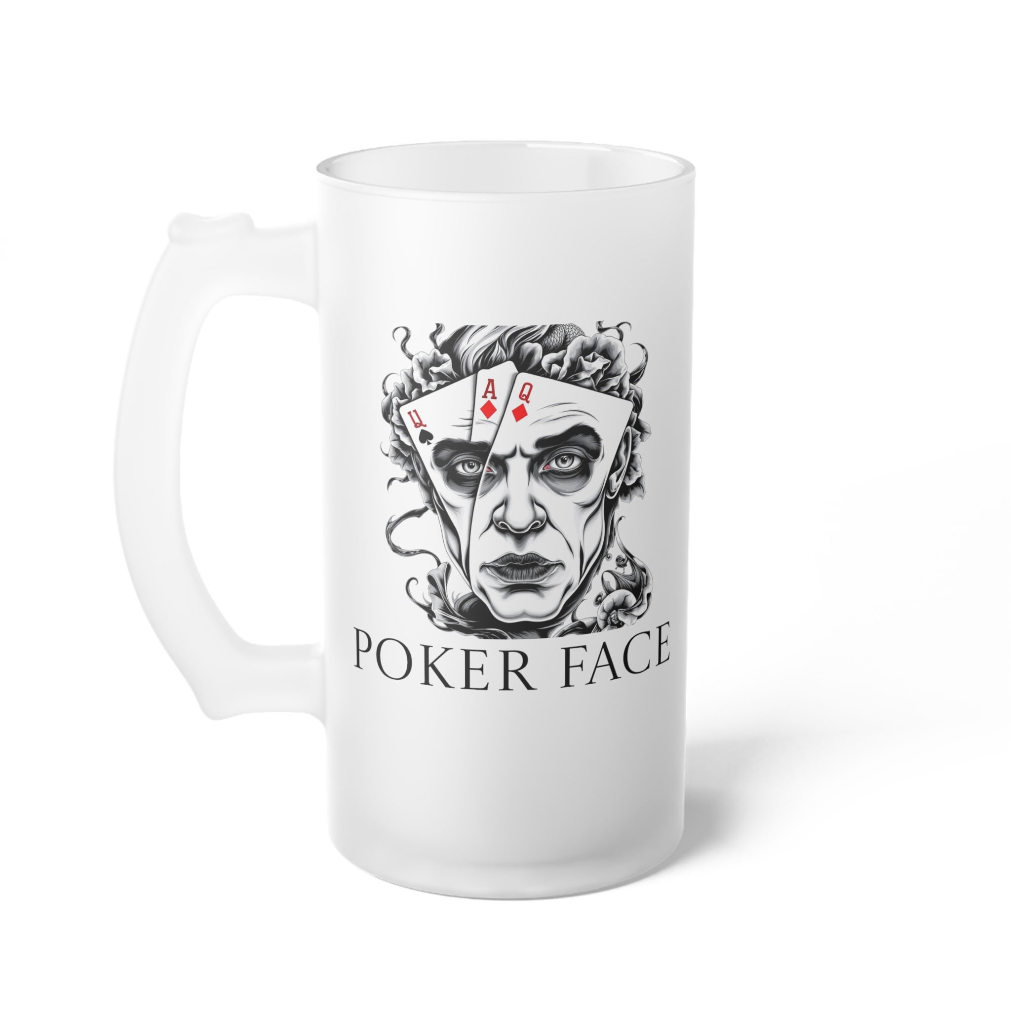 Poker Face Frosted Glass Beer Mug - Perfect for Game Nights & Celebrations