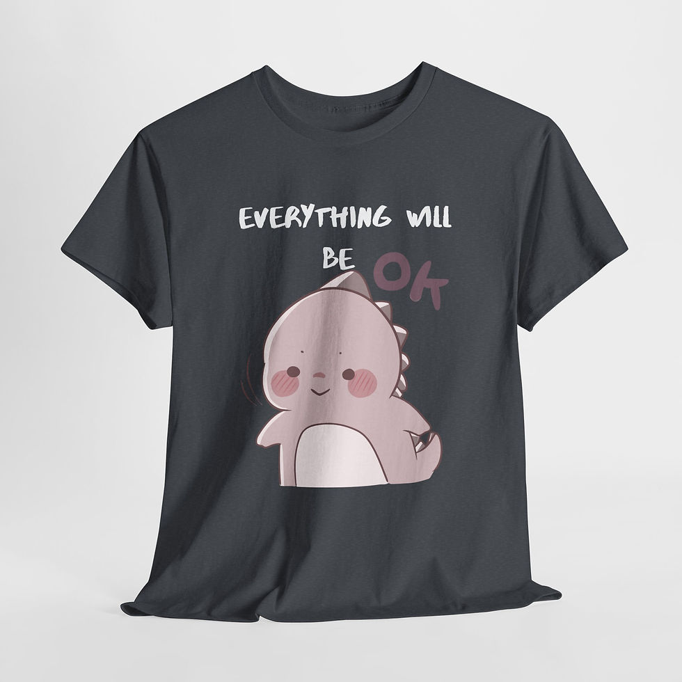 Thumbnail: Cute Dinosaur Unisex Heavy Cotton Tee - Soft & Playful Design 