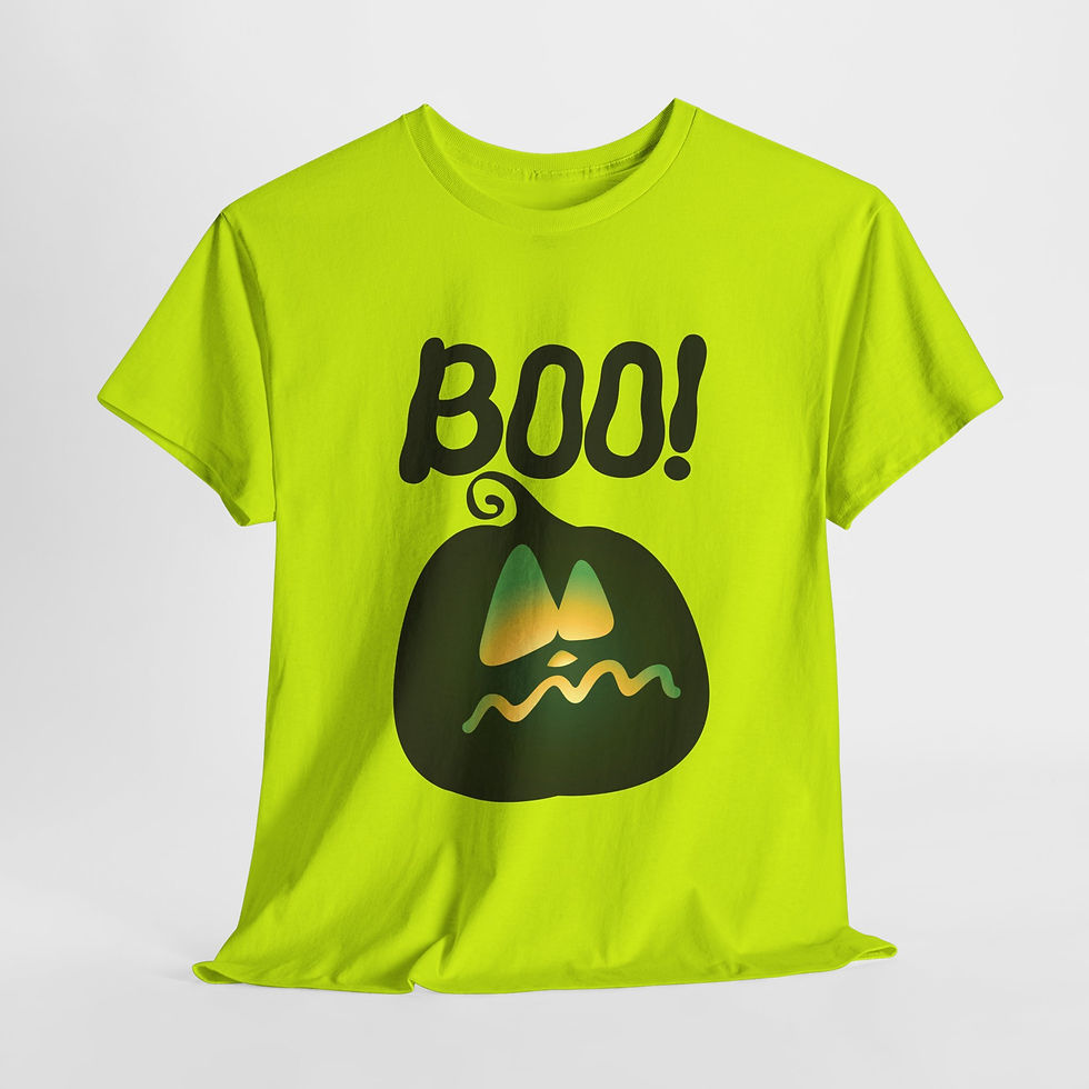 Thumbnail: Heavy Cotton Tee with Fun 'Boo!' Design, Casual Halloween Shirt, Spooky 