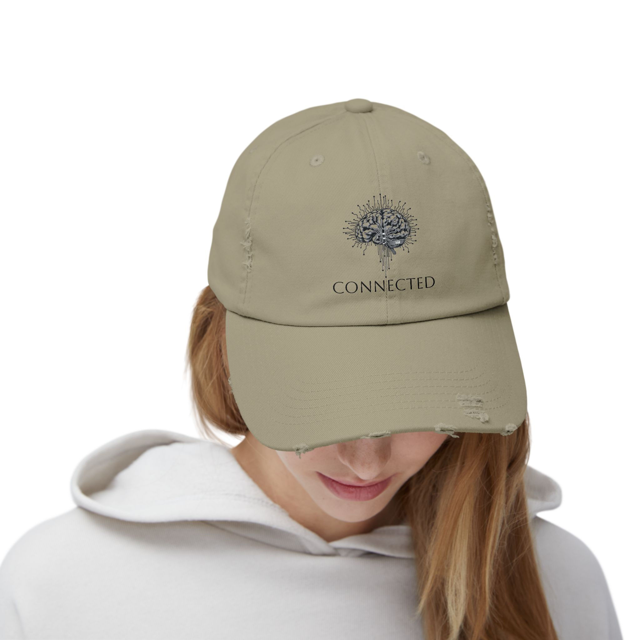 Unisex Distressed Cap - "CONNECTED" Graphic Hat for Mindfulness and Style
