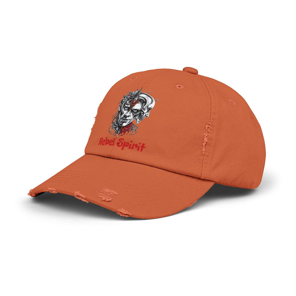Thumbnail: Rebel Spirit Distressed Cap - Unisex Graphic Hat for Bold Fashion 