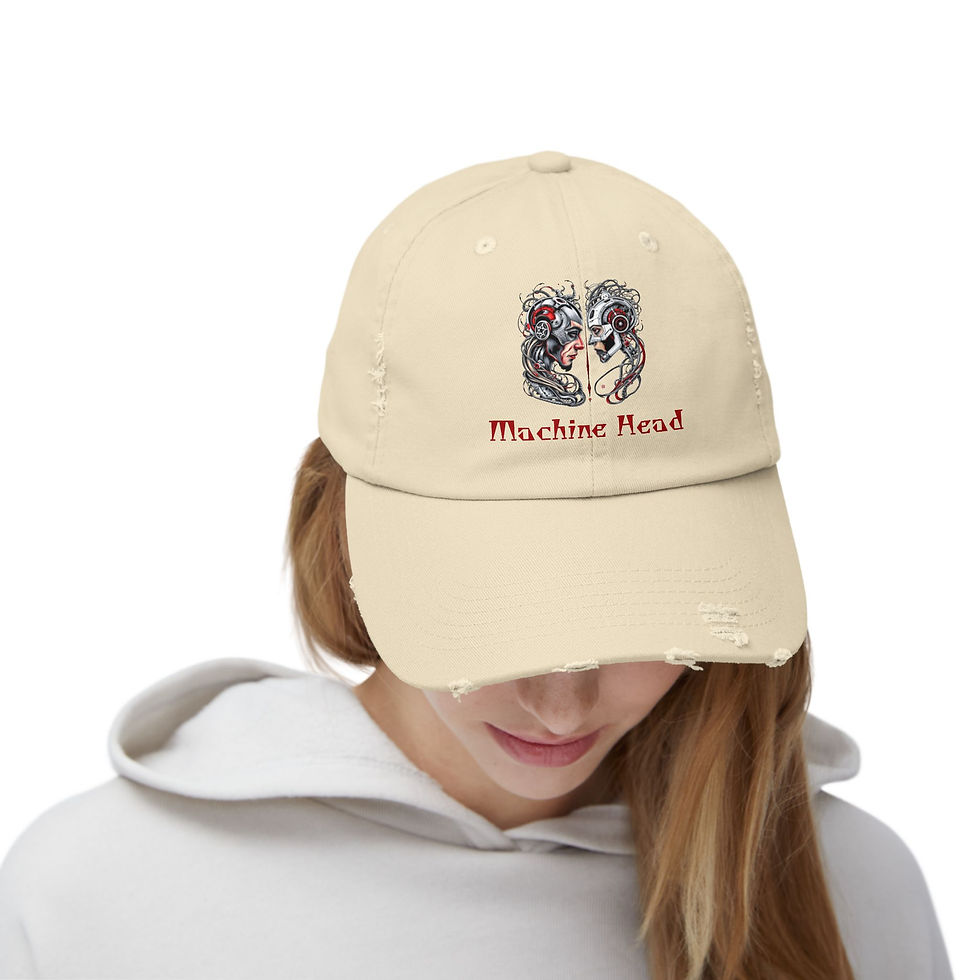 Thumbnail: Unisex Distressed Cap with 'Machine Head' Design - Perfect for Music Lovers