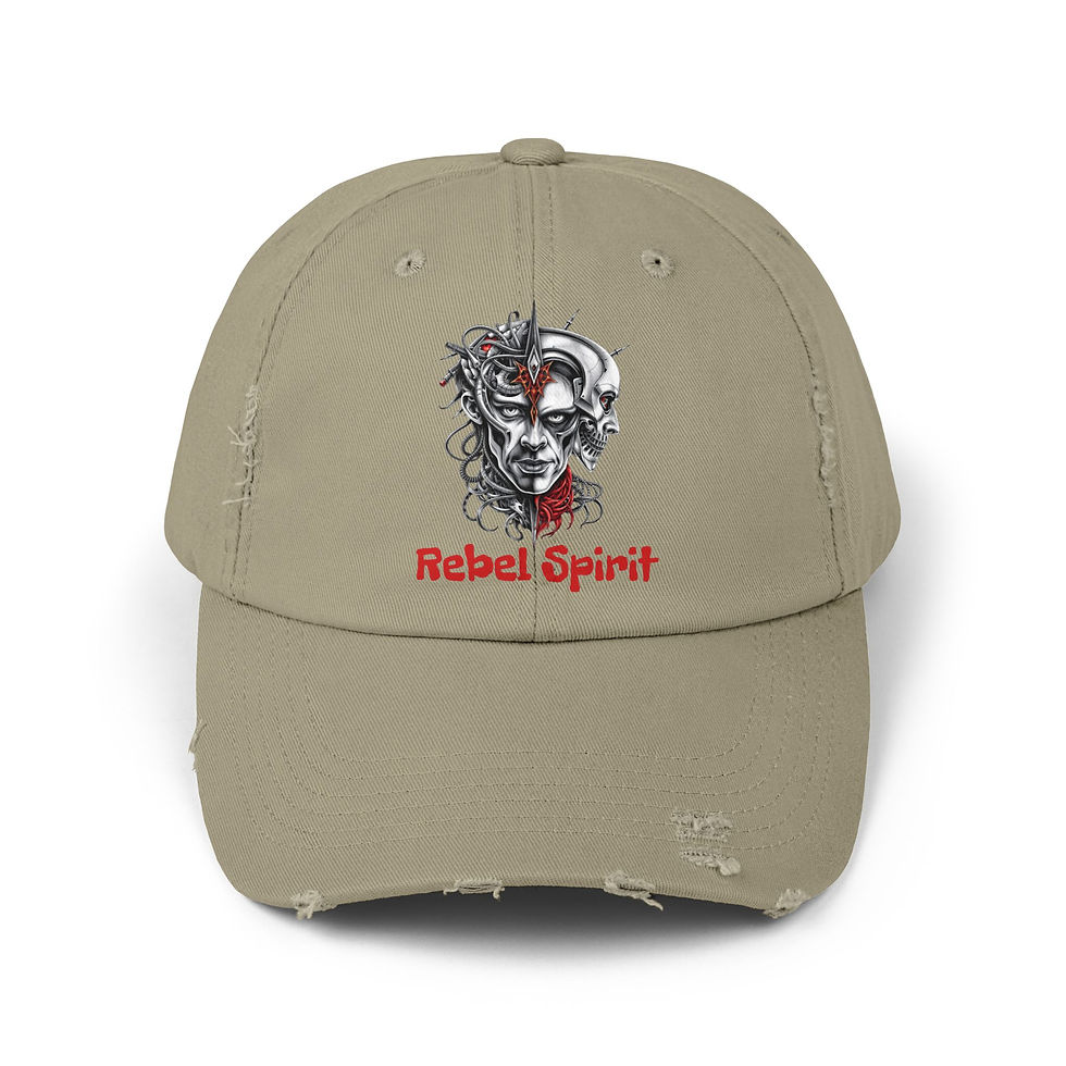 Thumbnail: Rebel Spirit Distressed Cap - Unisex Graphic Hat for Bold Fashion 