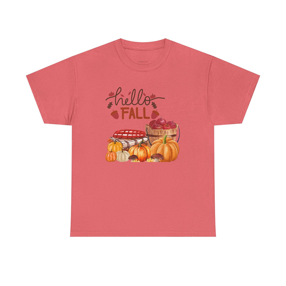 Thumbnail: Hello Fall Heavy Cotton Tee, Autumn Shirt, Pumpkin T-Shirt