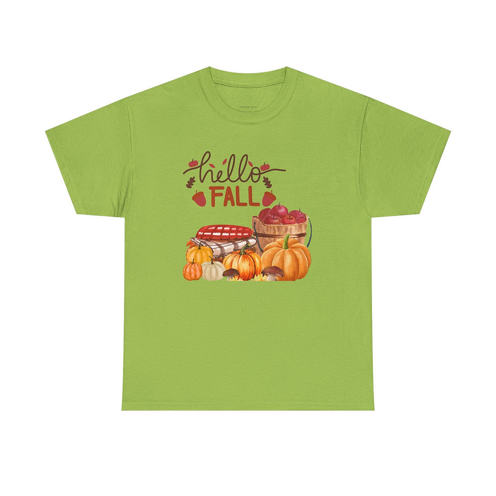 Thumbnail: Hello Fall Heavy Cotton Tee, Autumn Shirt, Pumpkin T-Shirt