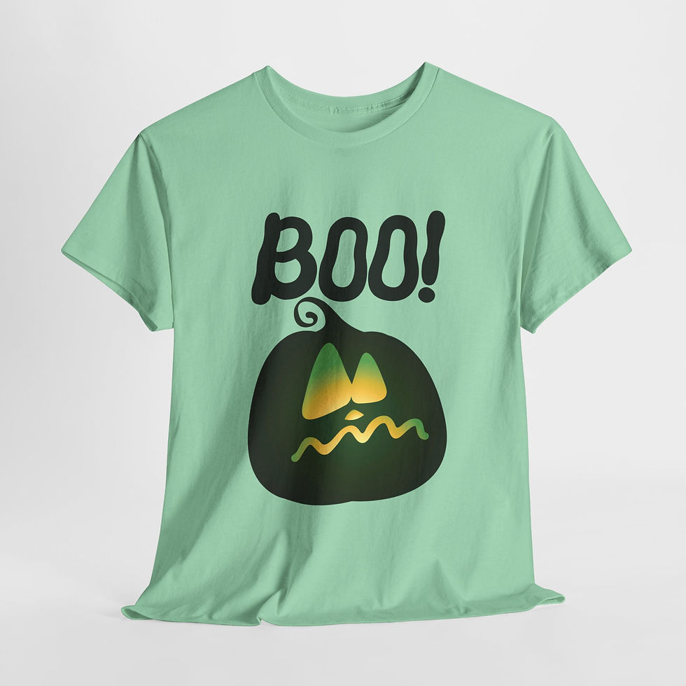 Thumbnail: Heavy Cotton Tee with Fun 'Boo!' Design, Casual Halloween Shirt, Spooky 