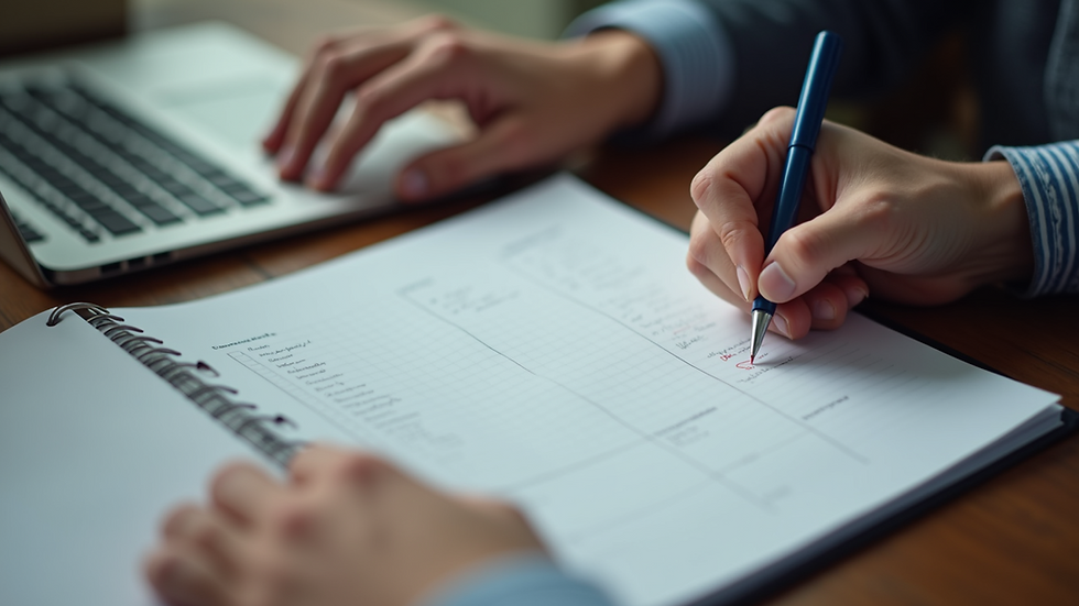 Close-up view of a person holding a notebook with a checklist