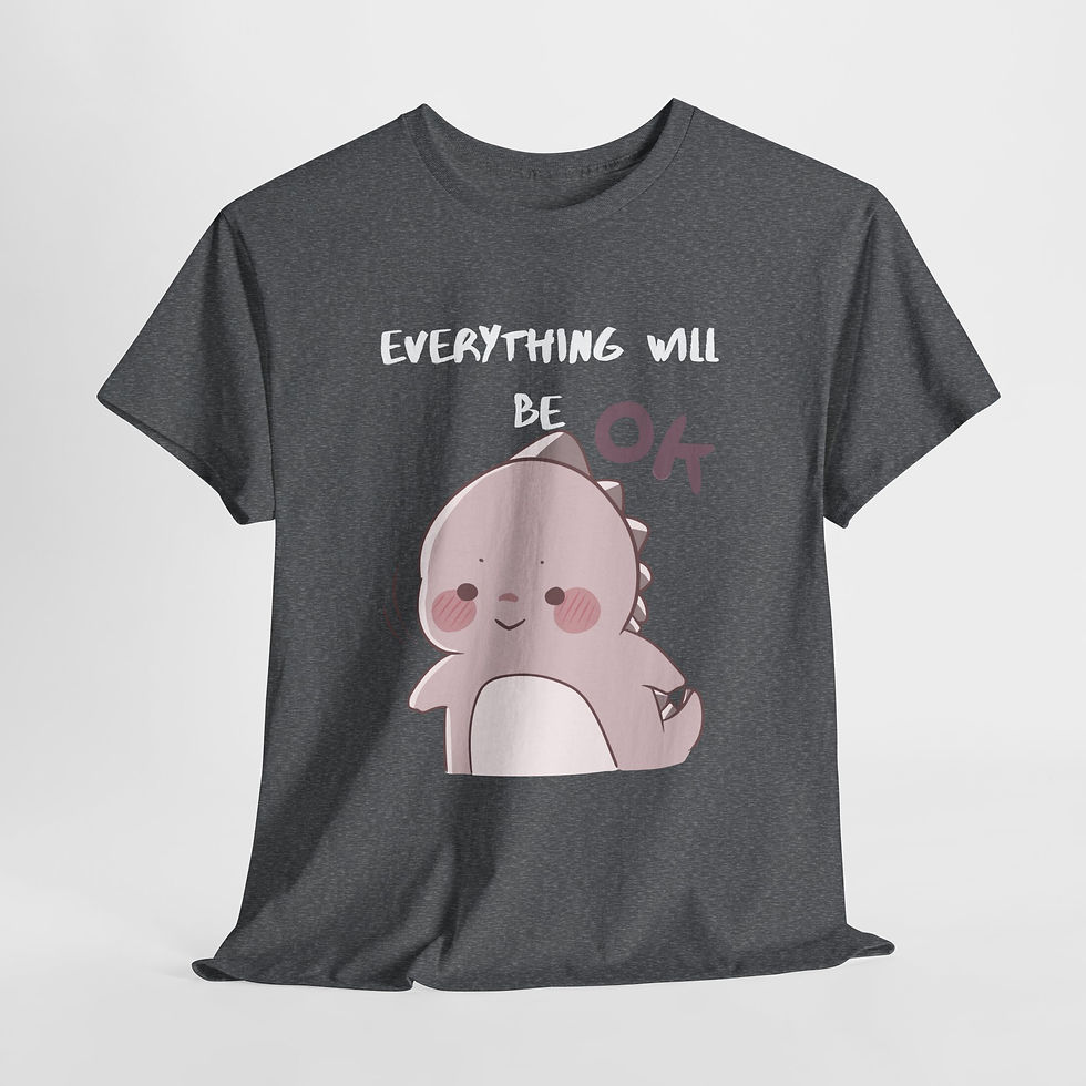 Thumbnail: Cute Dinosaur Unisex Heavy Cotton Tee - Soft & Playful Design 