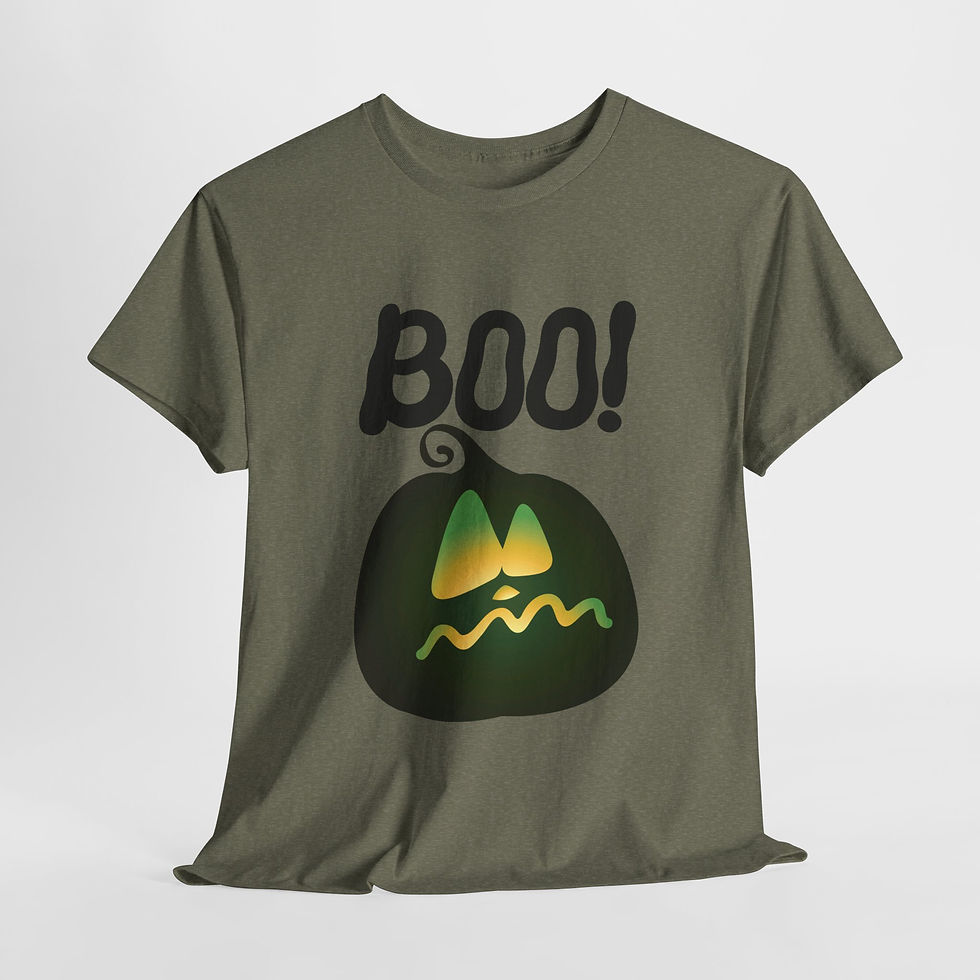 Thumbnail: Heavy Cotton Tee with Fun 'Boo!' Design, Casual Halloween Shirt, Spooky 