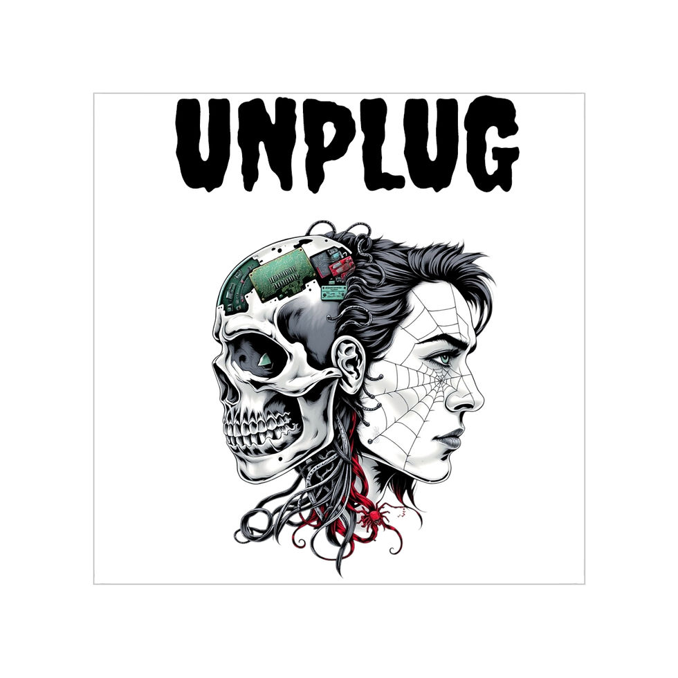 Thumbnail: Unplug Skull and Woman Transparent Outdoor Sticker 