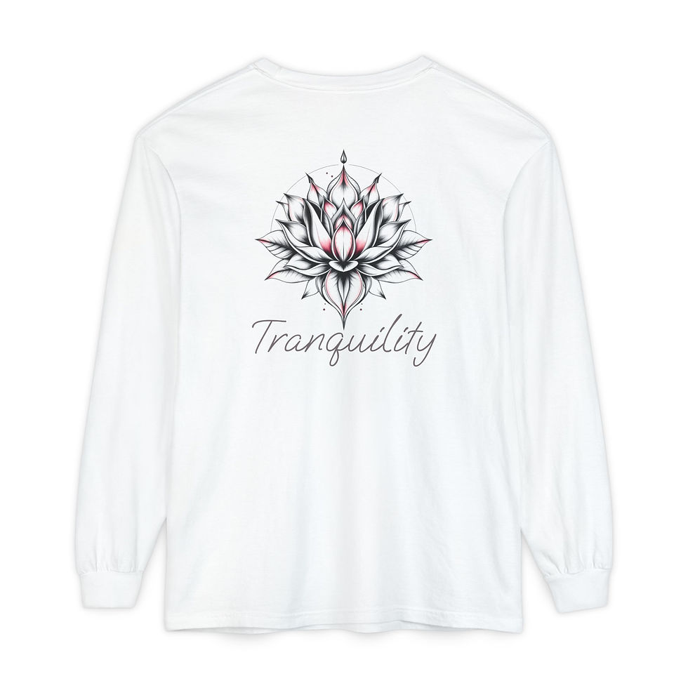Thumbnail: Tranquility Long Sleeve T-Shirt - Unisex Garment-Dyed with Lotus Design