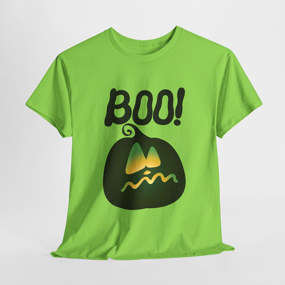 Thumbnail: Heavy Cotton Tee with Fun 'Boo!' Design, Casual Halloween Shirt, Spooky 