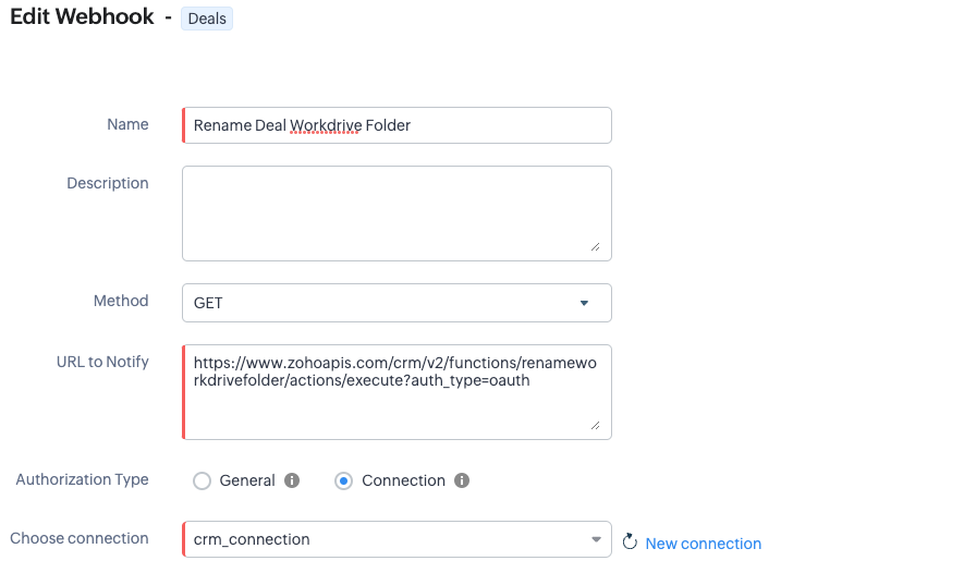 Screenshot 1 of creating a Webhook Action