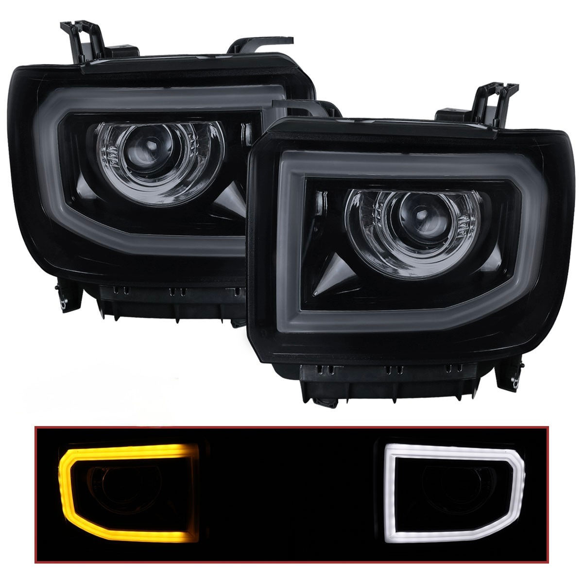 2014-2018 GMC Sierra 1500 LED Full Bar Style Smoked Projector Headlights