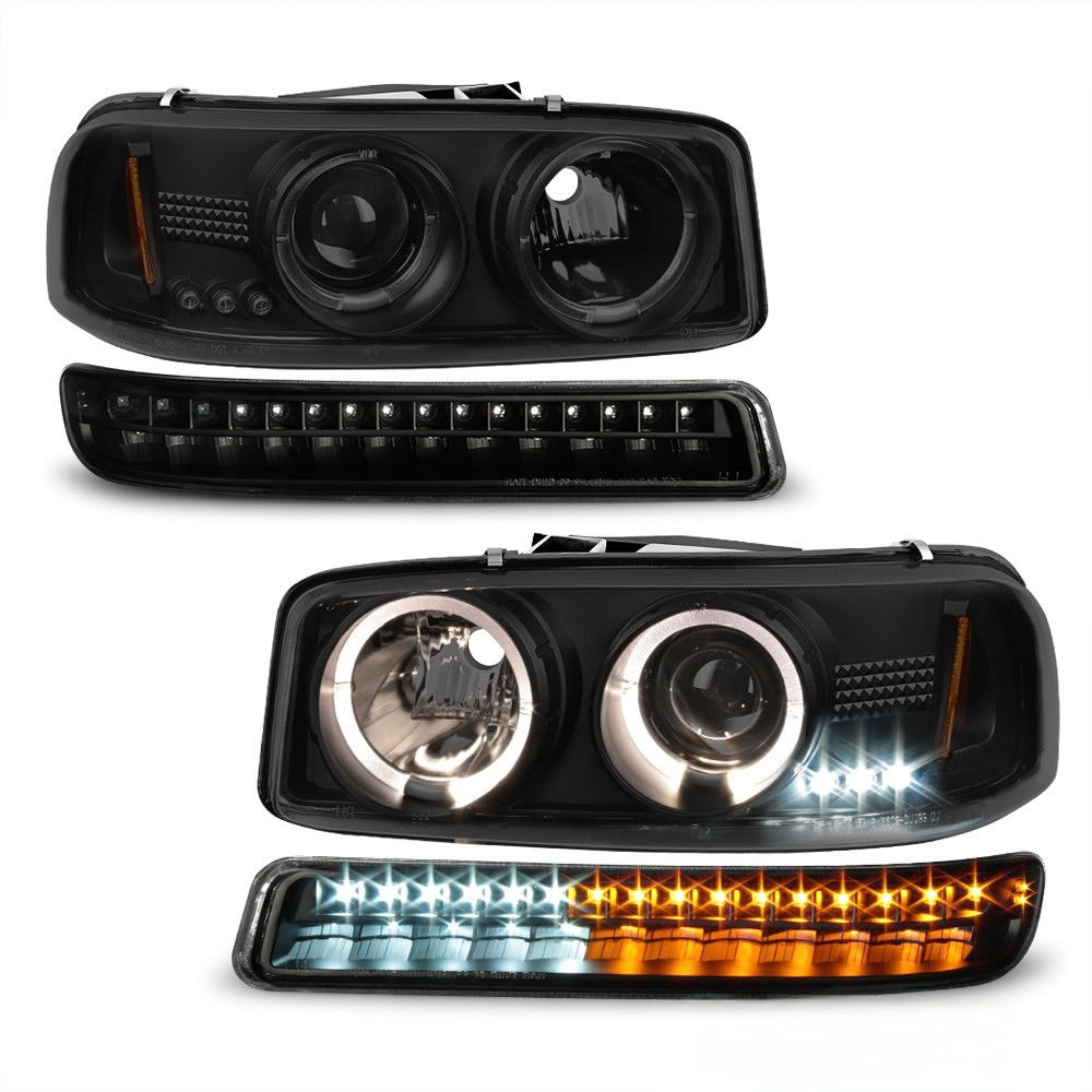 1999-2006 GMC Sierra Smoked LED Halo Headlights & Bumper Lamp