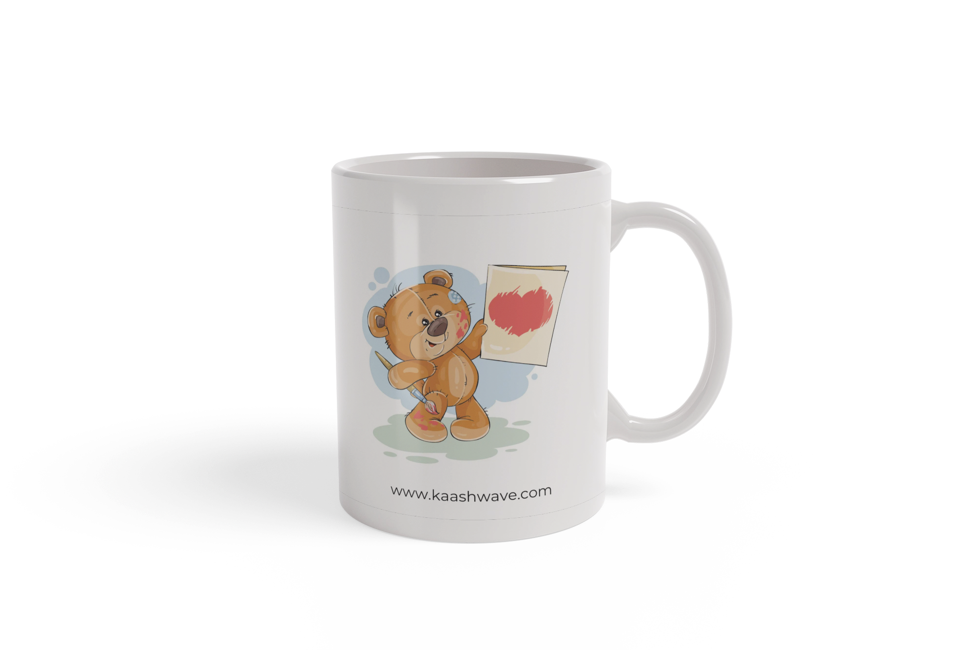 Cute Teddy with heart drawing in hand coffee mug