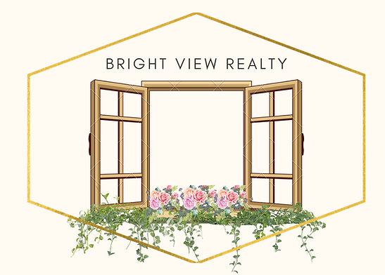 Open window with flowers and title of company: Bright View Realty