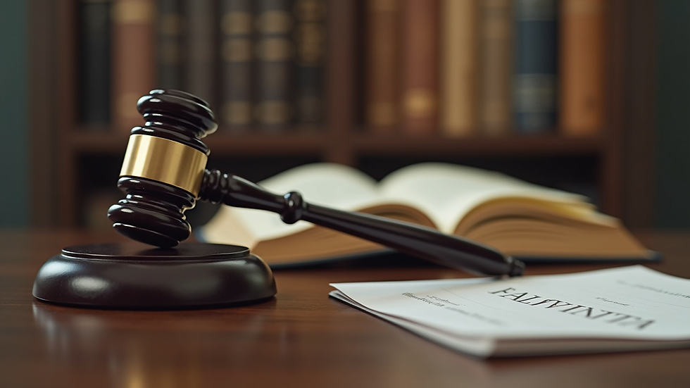 Close-up view of legal books and a gavel on a desk