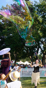 Magical Rainbow Bubbles, Event Party Entertainment Steampunk Circus Crash Lands at ACL and ART Outside