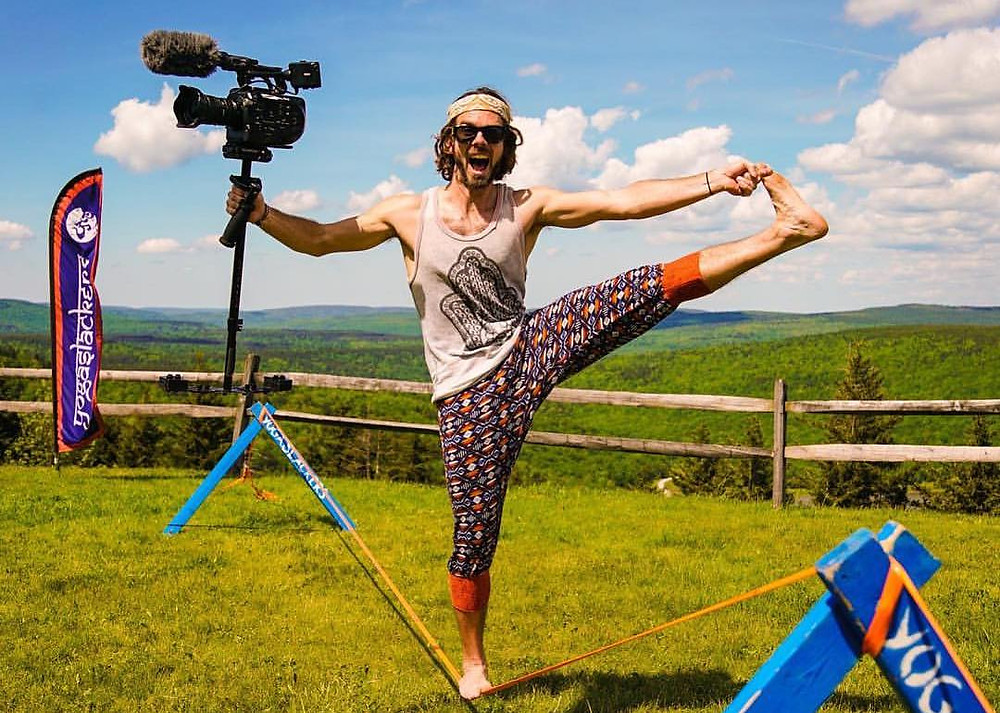Slack-lining with video camera, Jefe Greenheart
