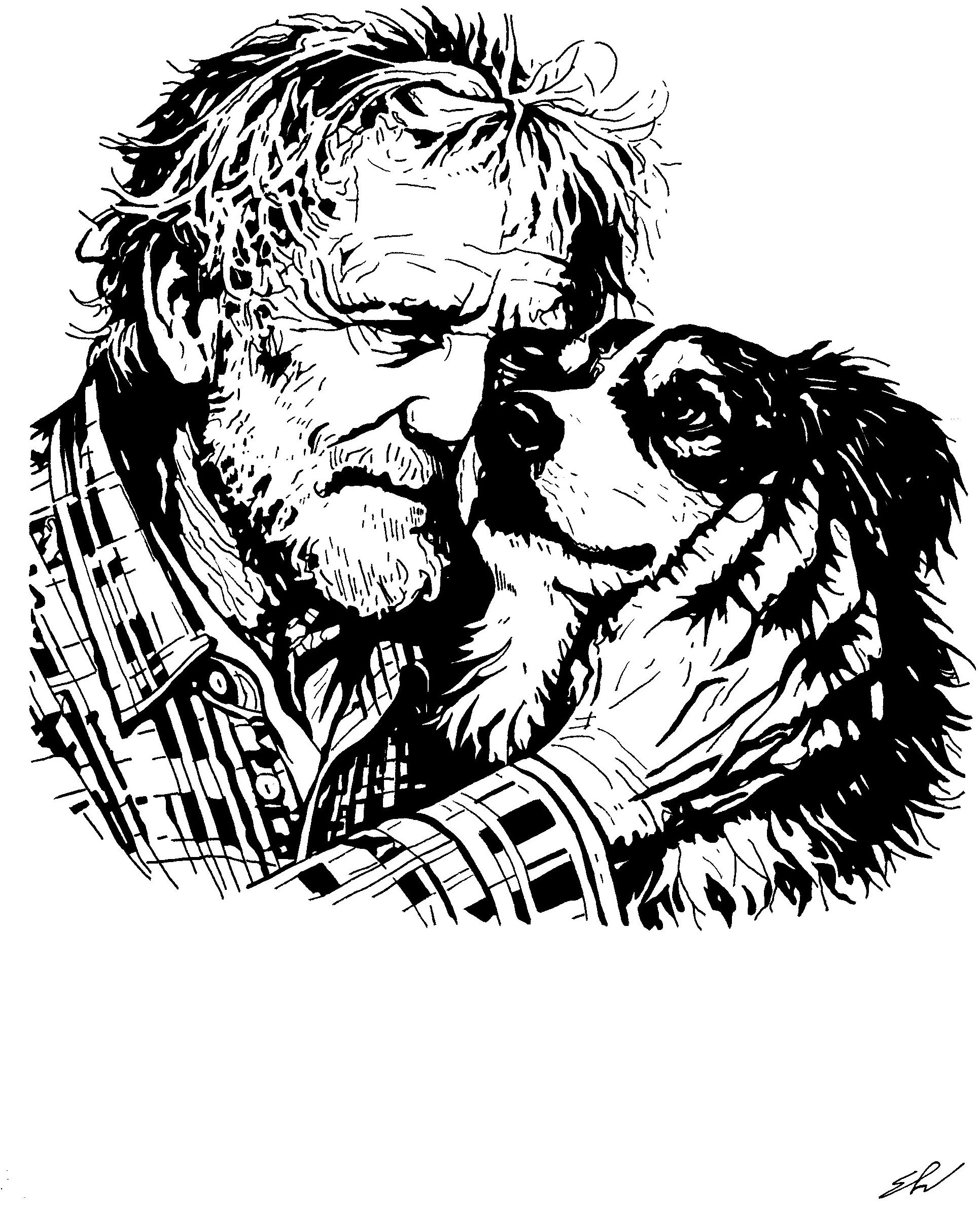 Man And Dog Portrait - Original Art Work