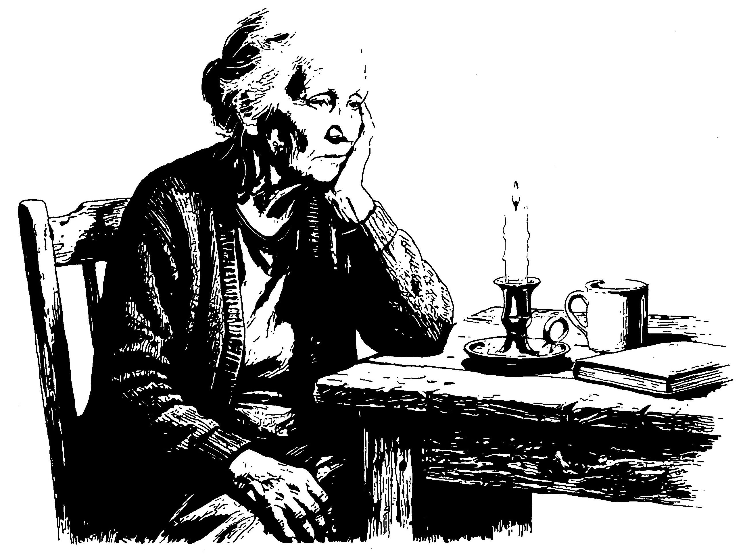 Pensive Elderly Woman - Print