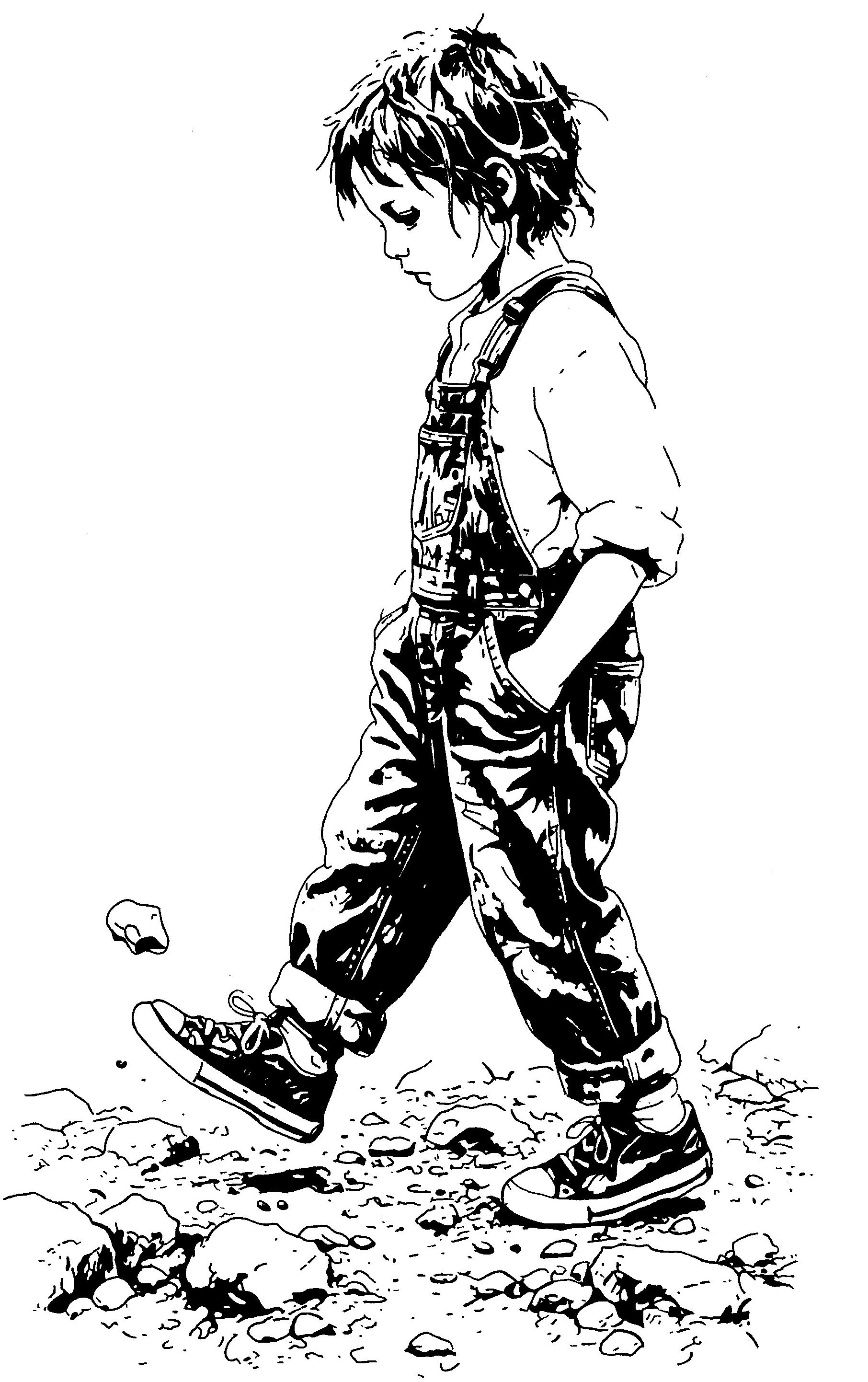 Girl Kicking A Stone - Original Art Work